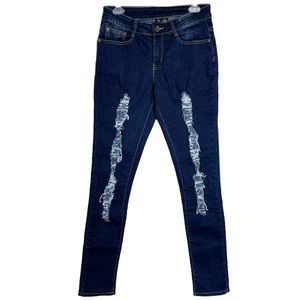 BOB Jeans High Rise Distressed Skinny Jeans in Dark Wash Junior’s Sz 11